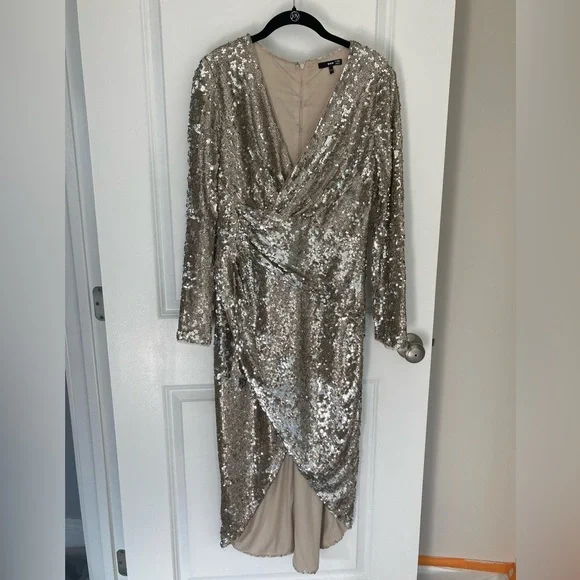 slim fit dress slacks Leilani Shimmer Maxi Dress Silver main image 0